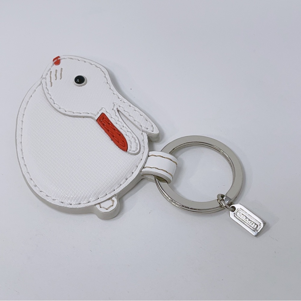 Coach Leather Rabbit Key Chain Fob Bunny White NWB - Picture 3 of 5